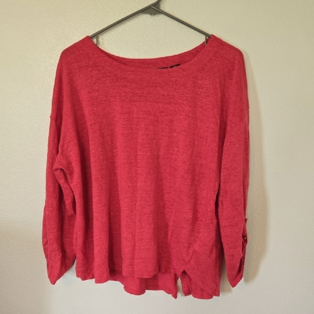 Adrienne Vittadini Red Linen 3/4 Sleeve Top Size Large